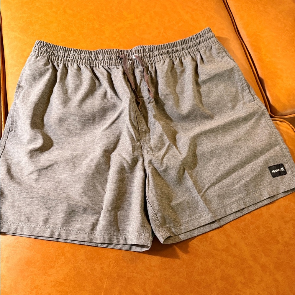 Hurley Heather Gray Swim/Active Shorts with Logo Patch